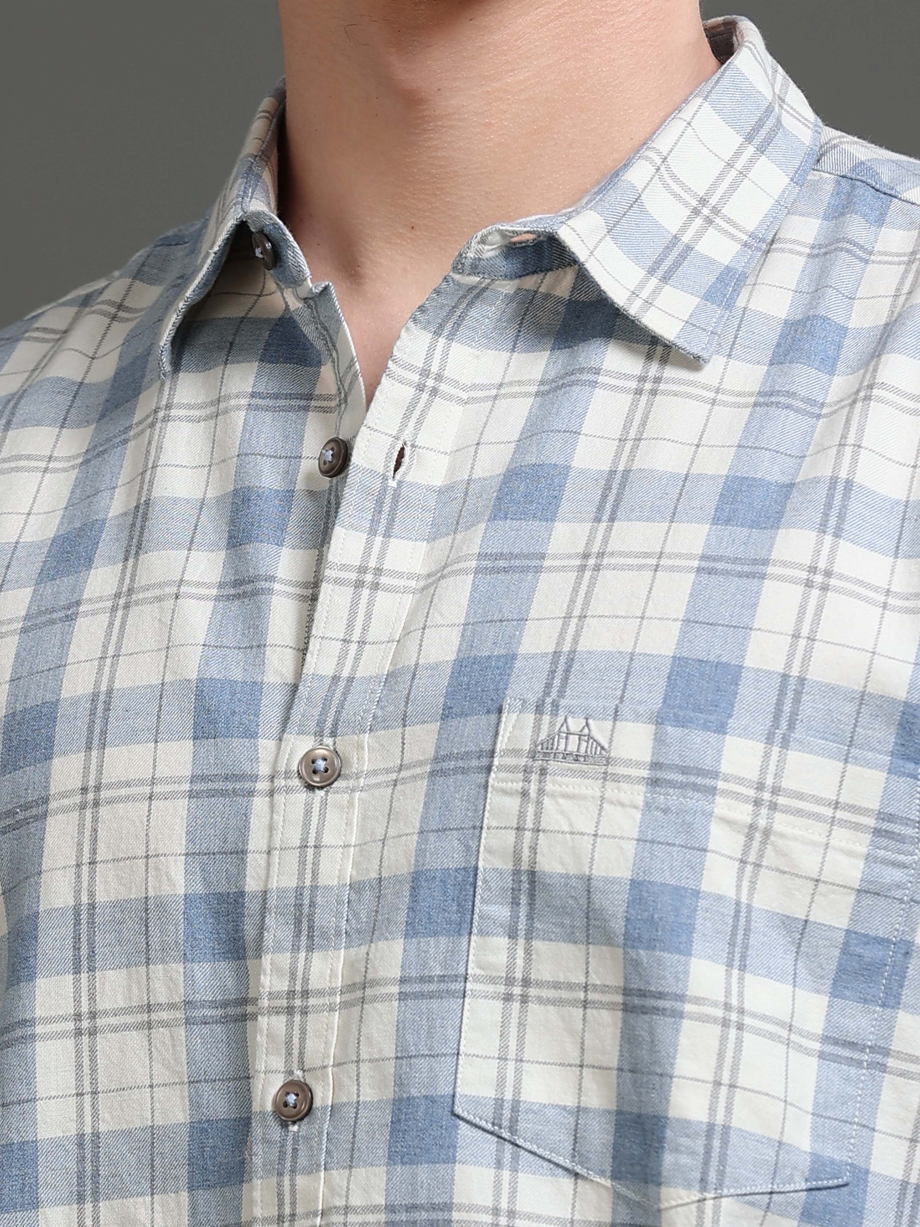 Men Blue Checked Shirt