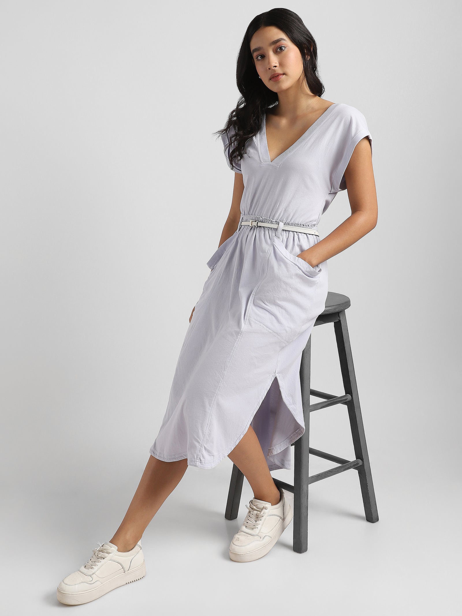 Women Lavender Maxi Dress with Side Slit