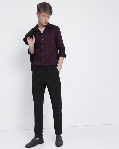 Men Wine Slim Fit Shirt