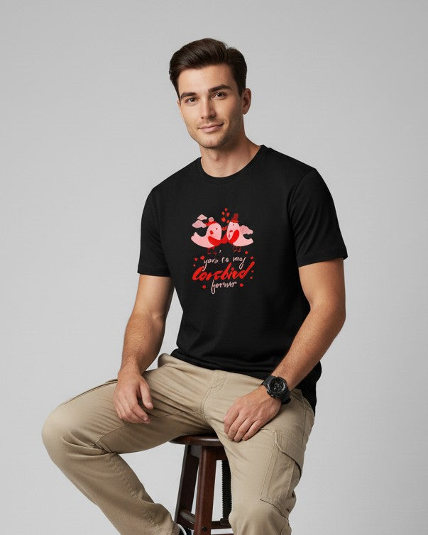 Men Printed Black Cotton Tshirt