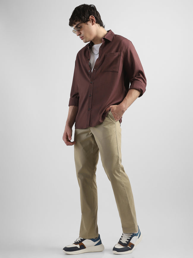 Men Maroon Regular Fit Shirt with front pocket