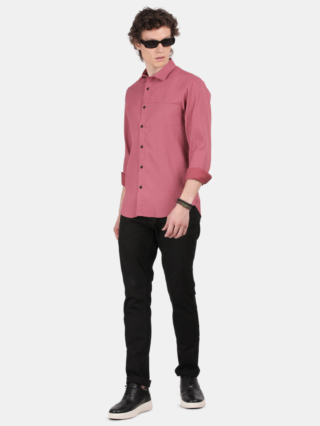 Men Pink Slim Fit Spread Collar Full Sleeve Casual Shirt