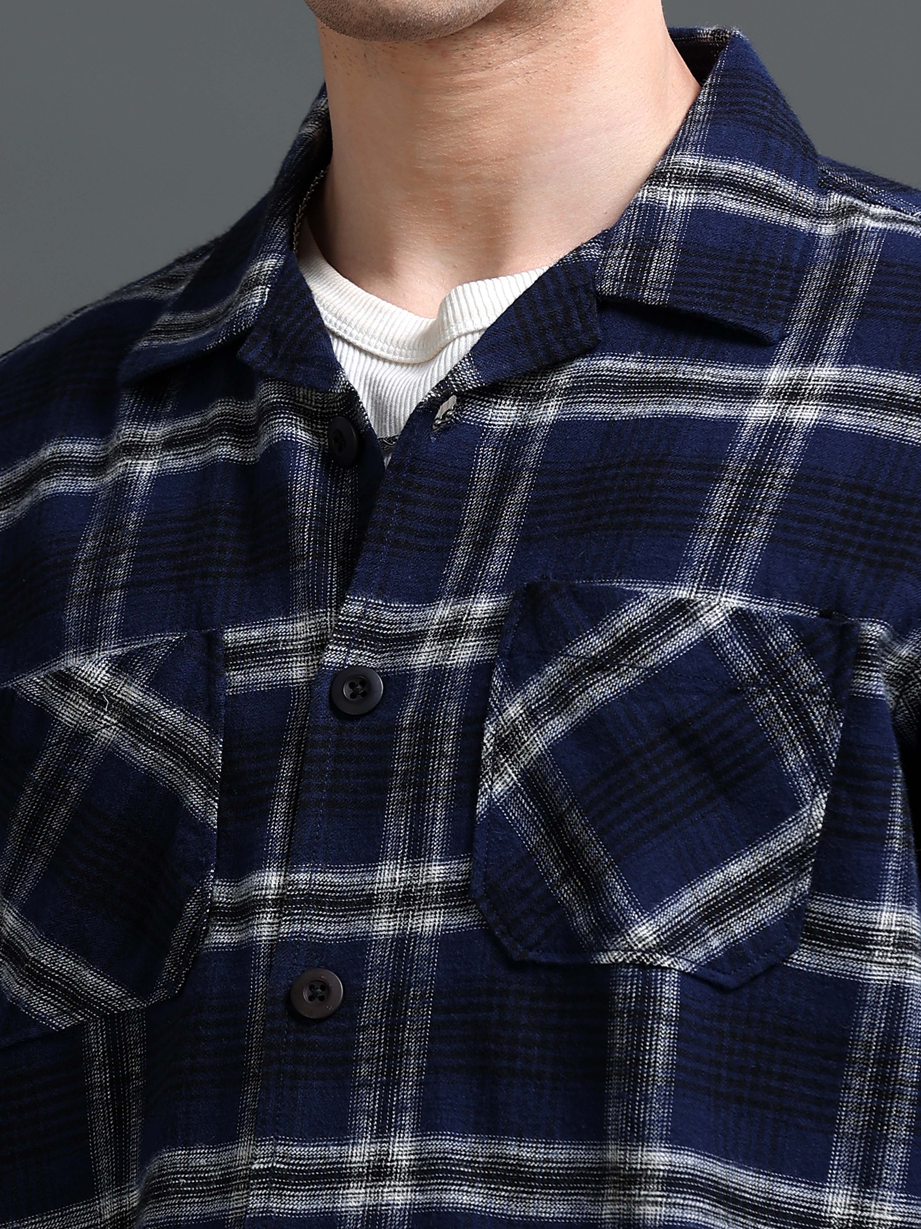 Men Navy Flannel Checked Shirt