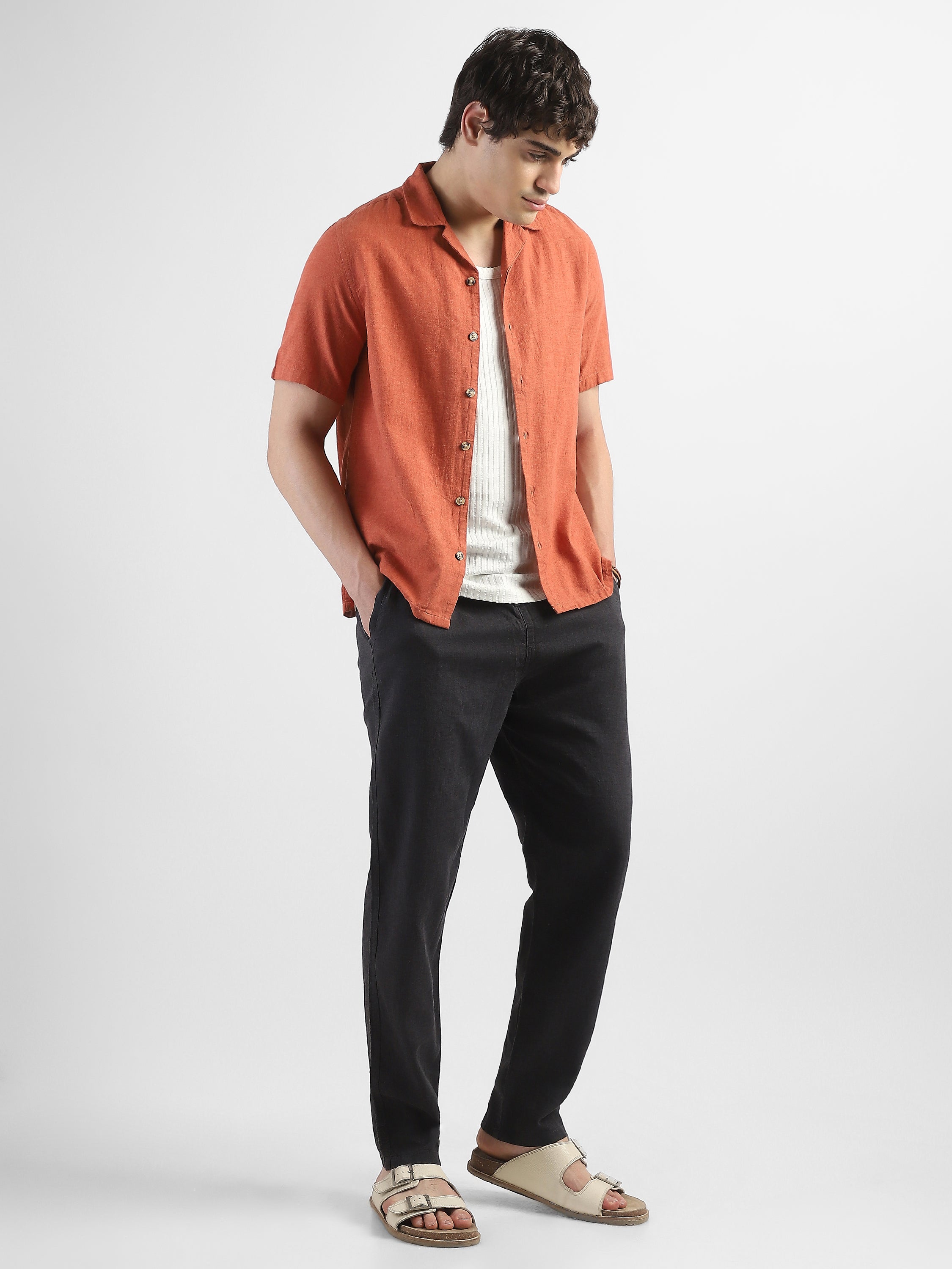 Men Black Cotton Blend Comfort Fit Pants