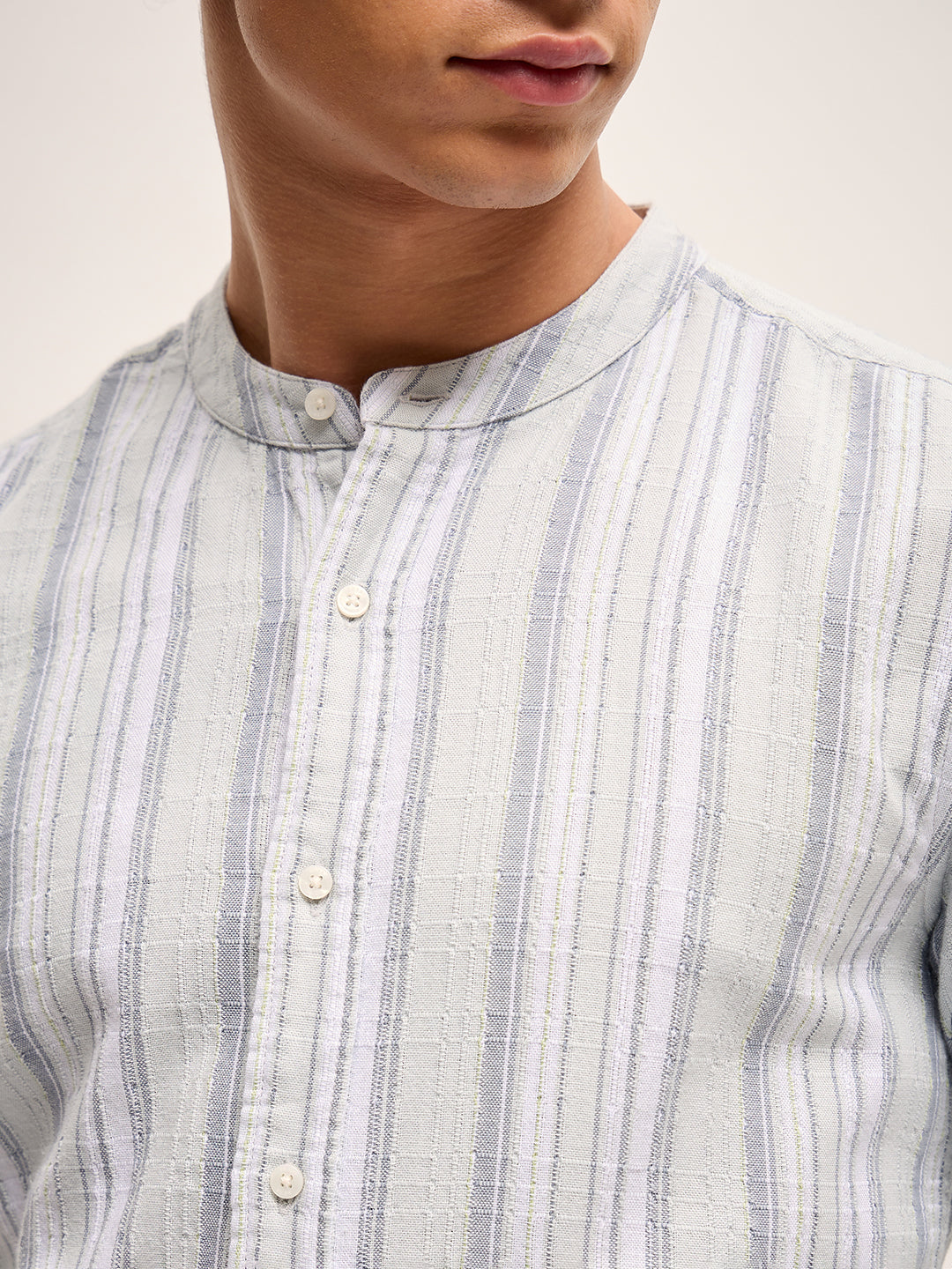 Men Light Blue Stripe Slim Fit Casual Shirt