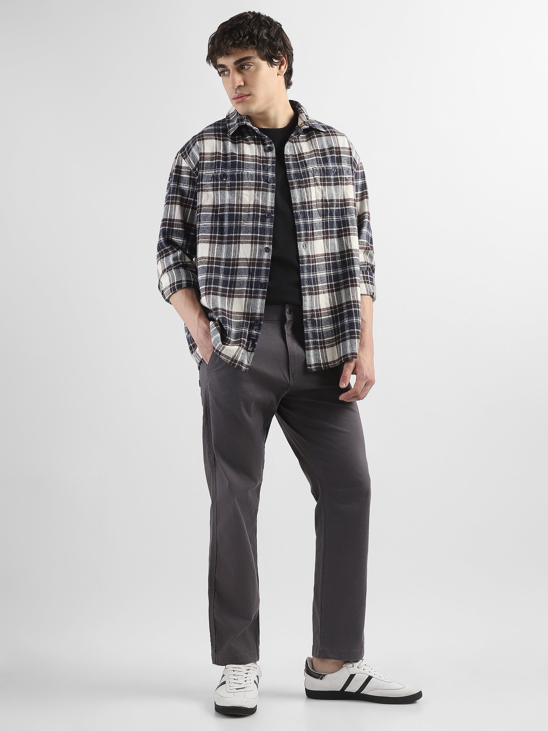 Men Grey Cotton Blend Formal Trousers