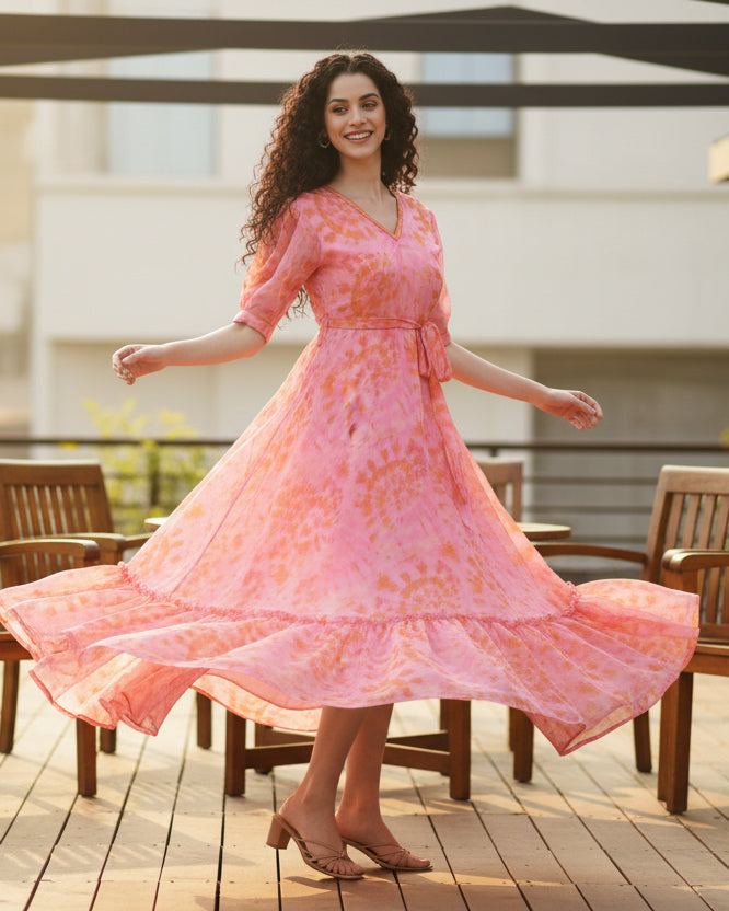 Women Pink Abstract Print Dress