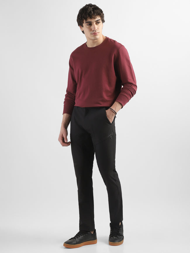 Men Black Polyester Blend Pants with 5 Pockets