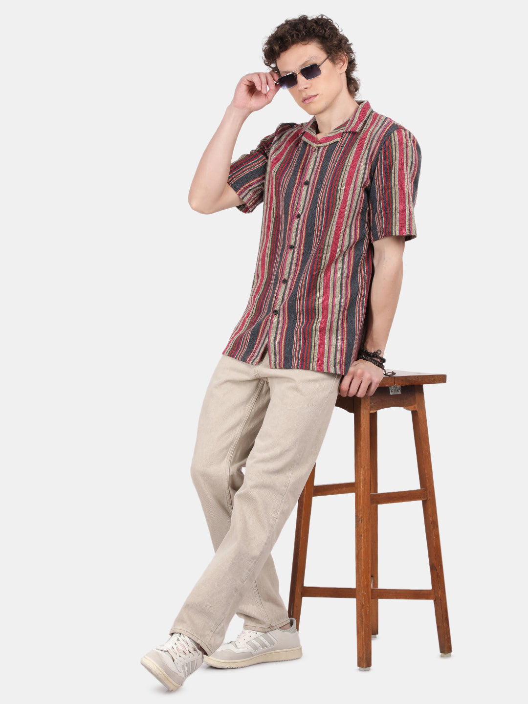 Men Cream Slim Fit Spread Collar Half Sleeve Casual Shirt
