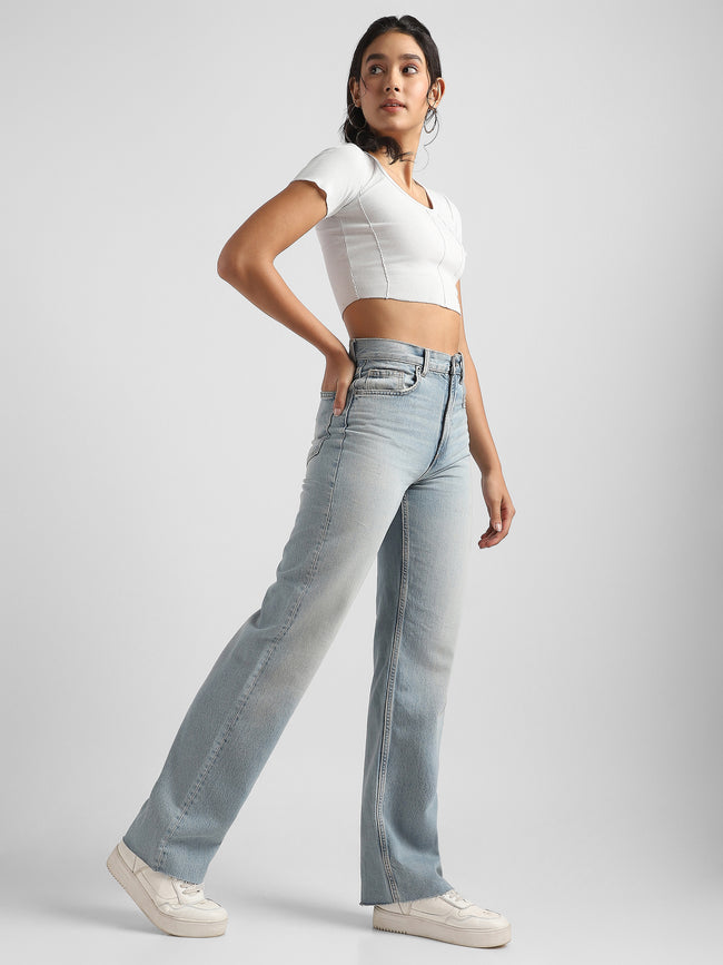 Women Blue High Waist Straight Fit Jeans