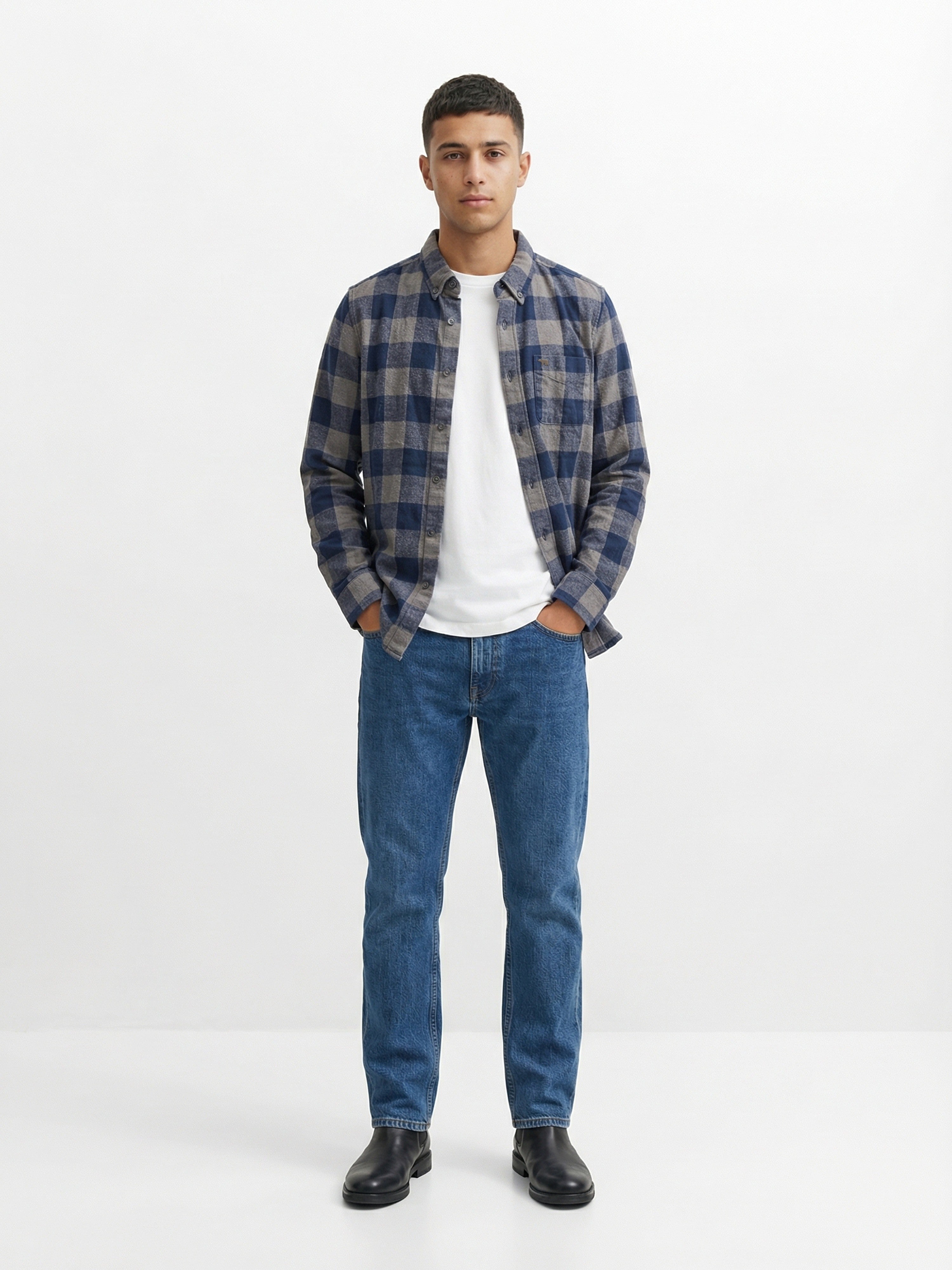 Men Blue Cotton Checked Shirt
