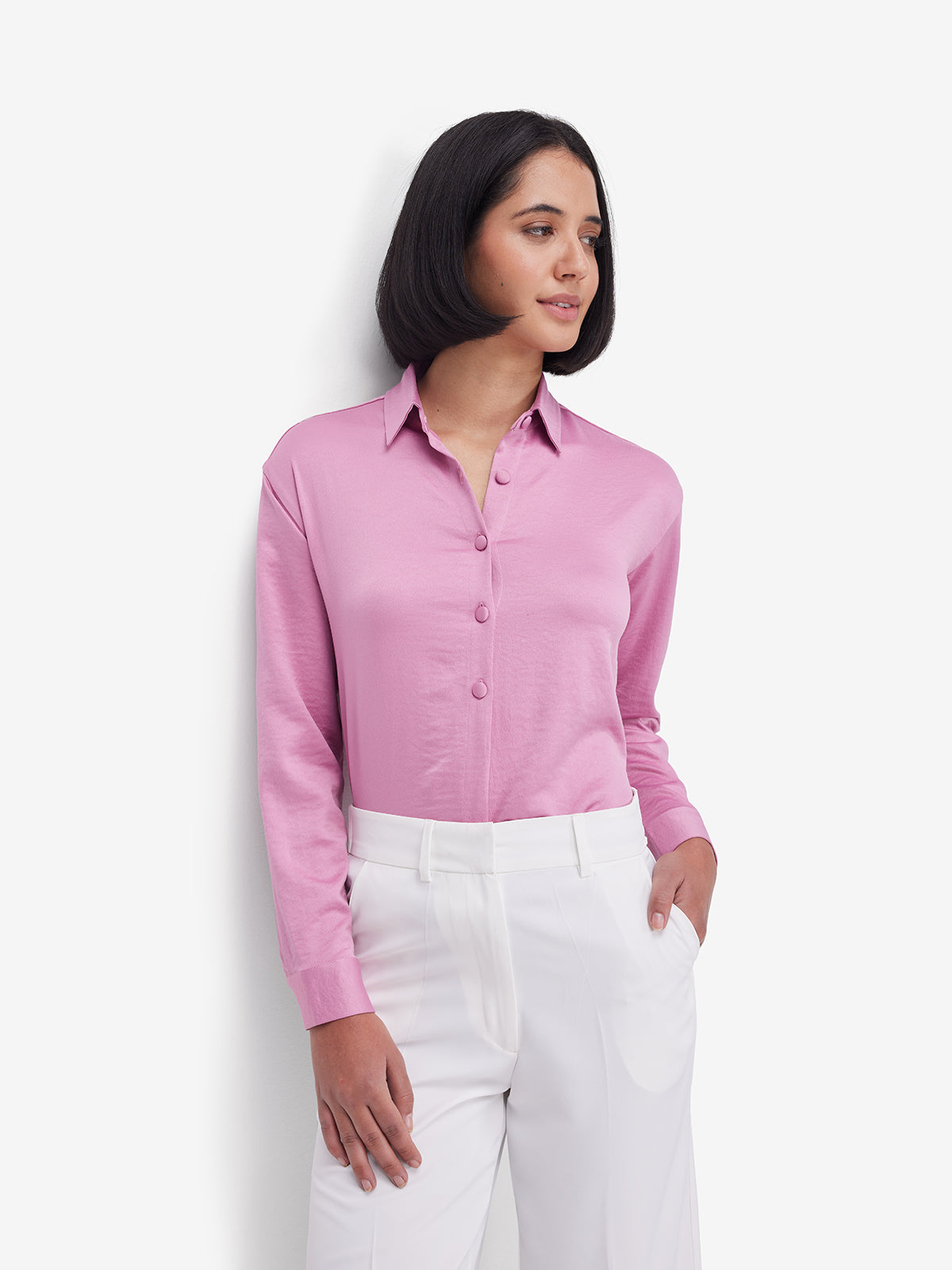 Women Pink Side Knot Detail Shirt