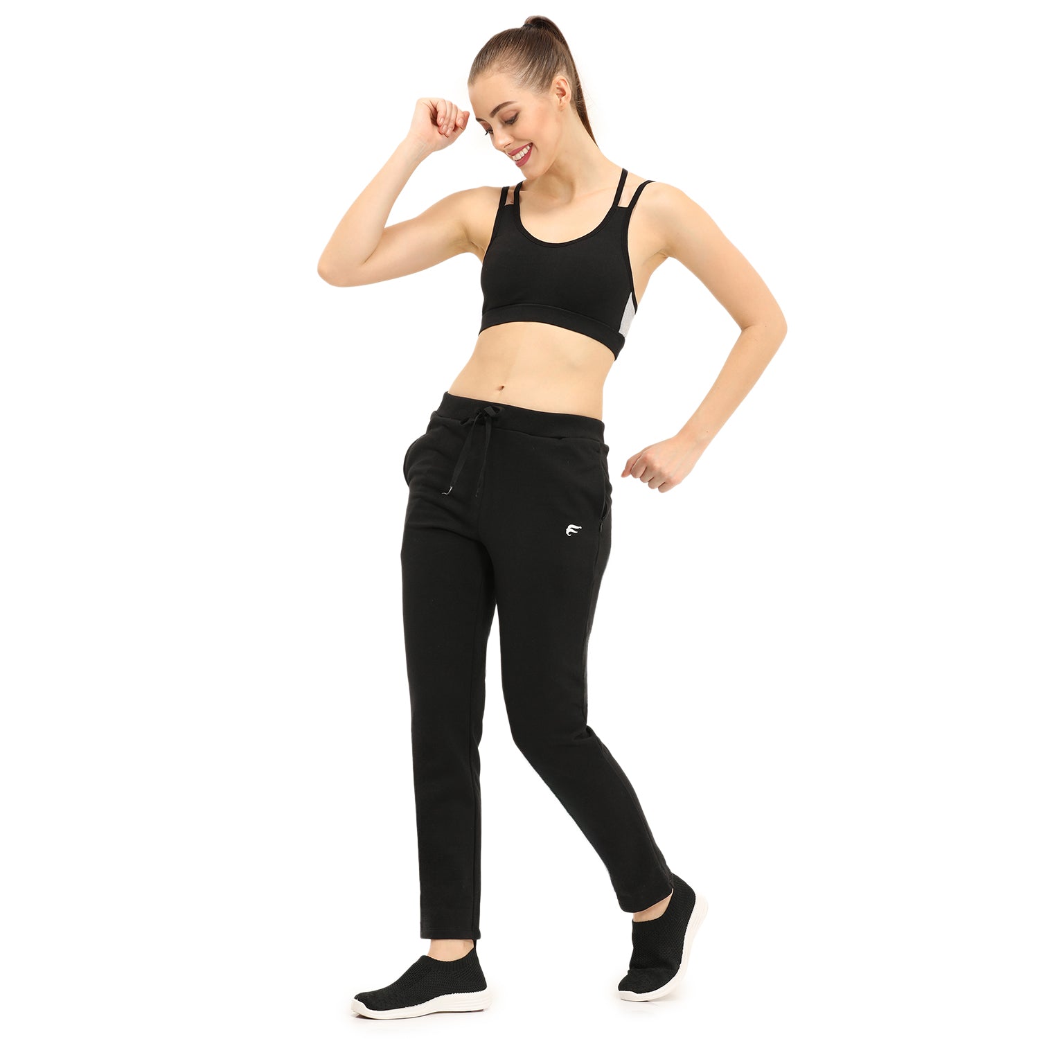 Women Black Ankle Length Fleece Track Pant