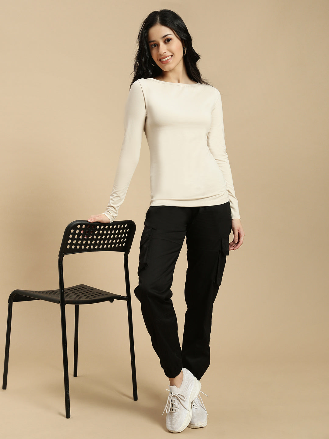 Women Beige Full Sleeve Top