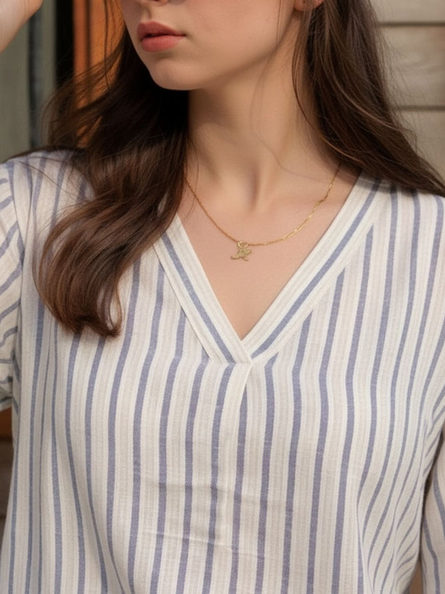 Women White Striped Tunic Top