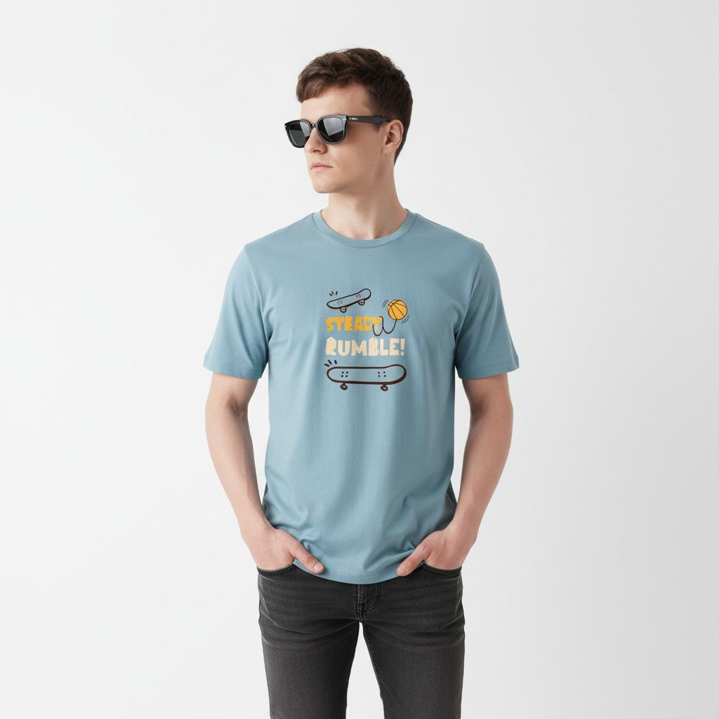 Men Cotton Ice Blue T-Shirt