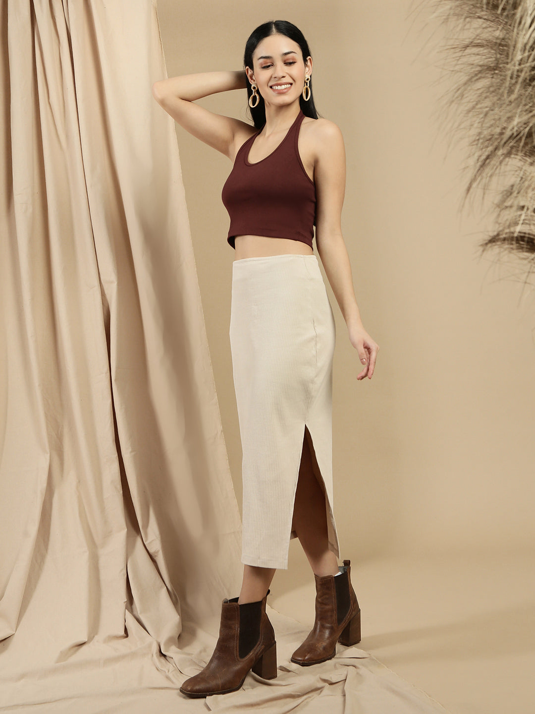 Women Brown Sleeveless Crop Top