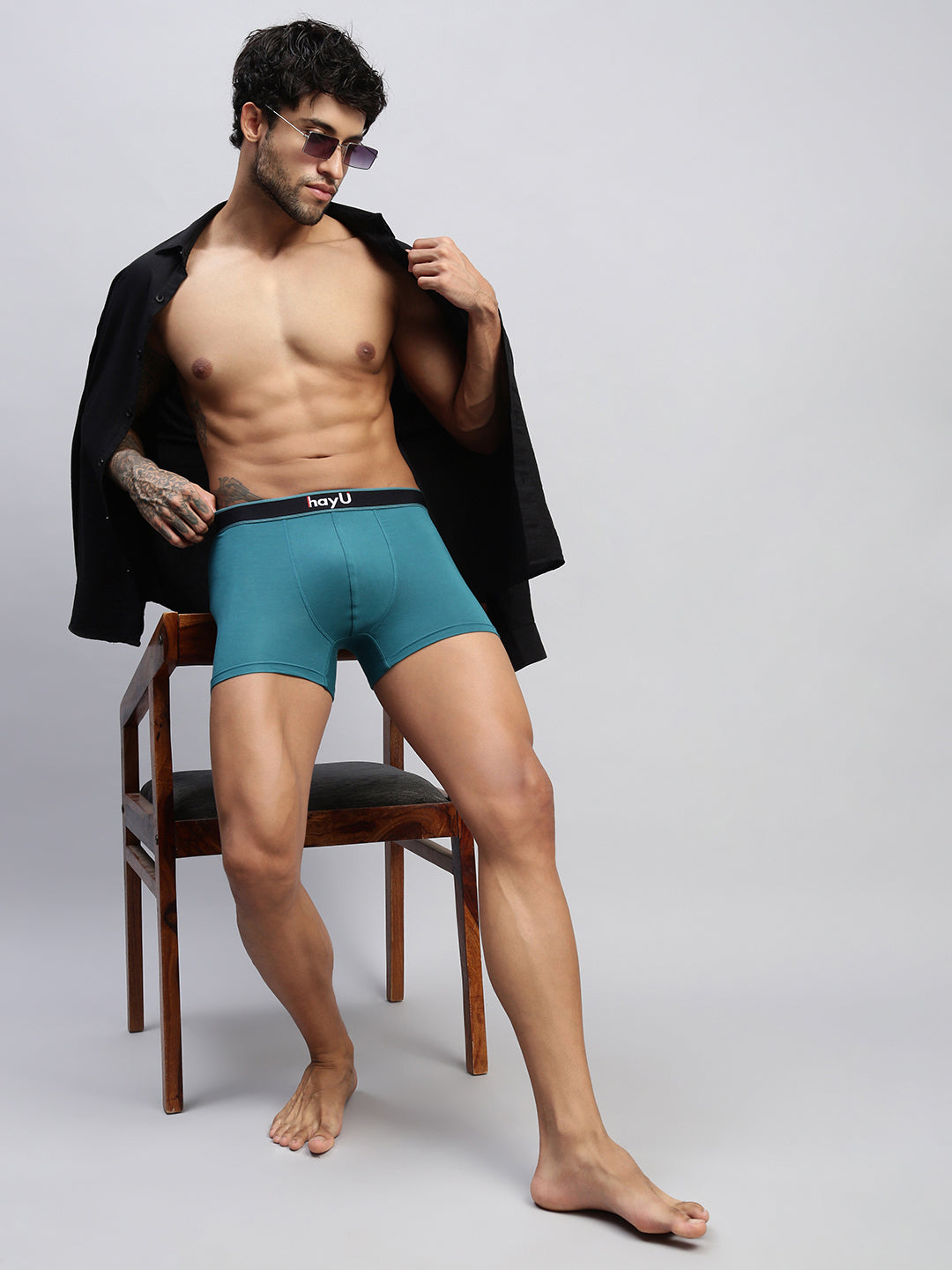 Men Teal Modal Solid Trunks