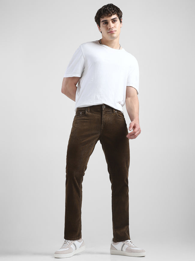 Men Brown Corduroy Straight Fit Trouser