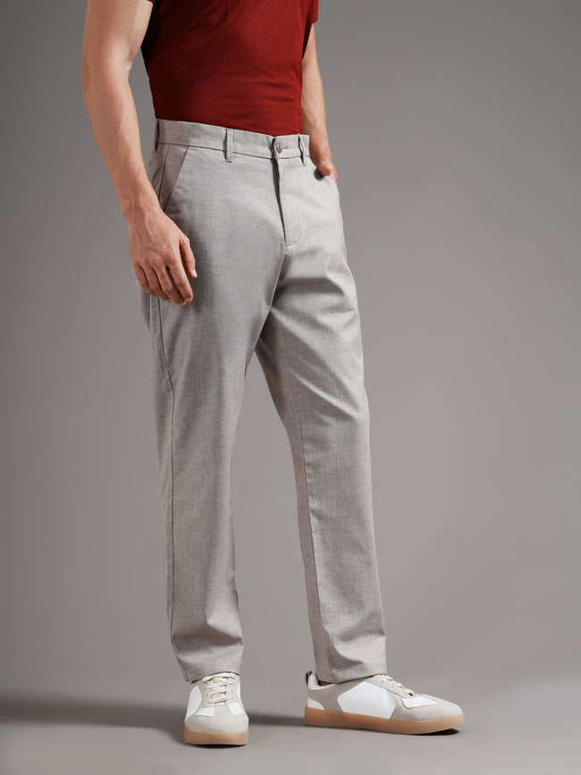 Men Grey Straight Fit Trousers