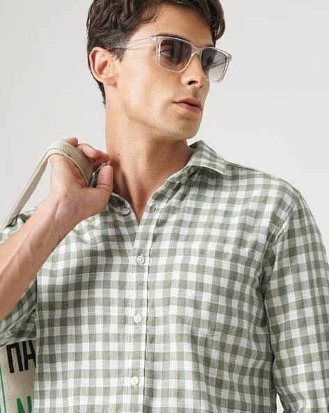 Men Green Checked Shirt