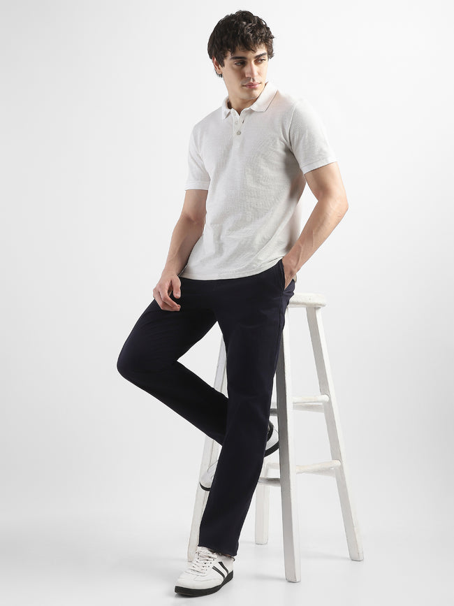 Men Navy Mid Rise Formal Trousers