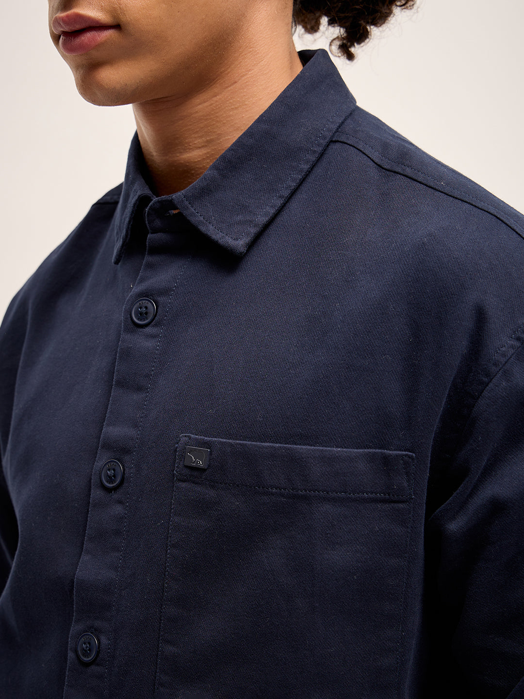 Men Navy Solid Relaxed Fit Overshirt