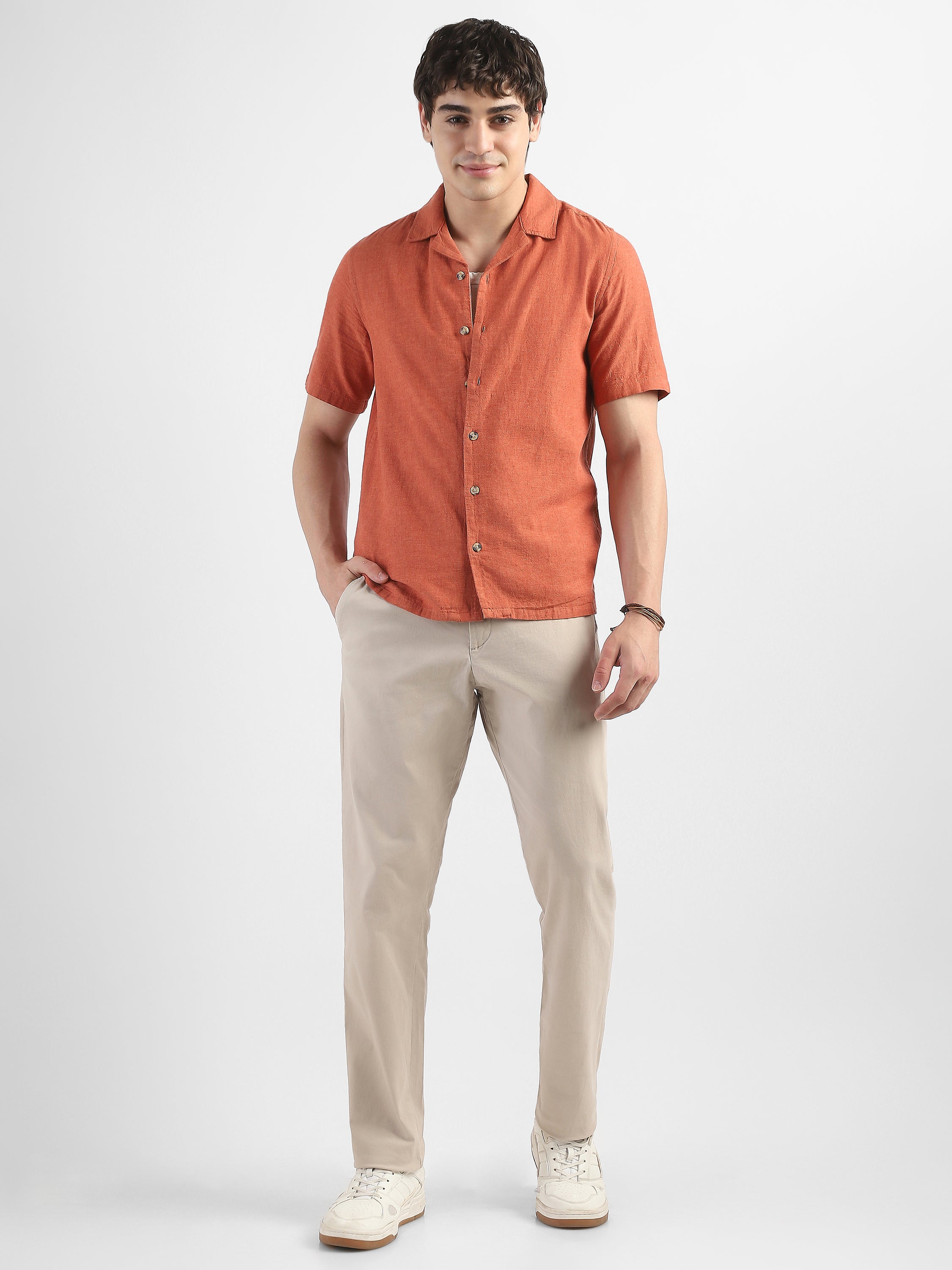 Men Beige Mid Rise Formal Trousers