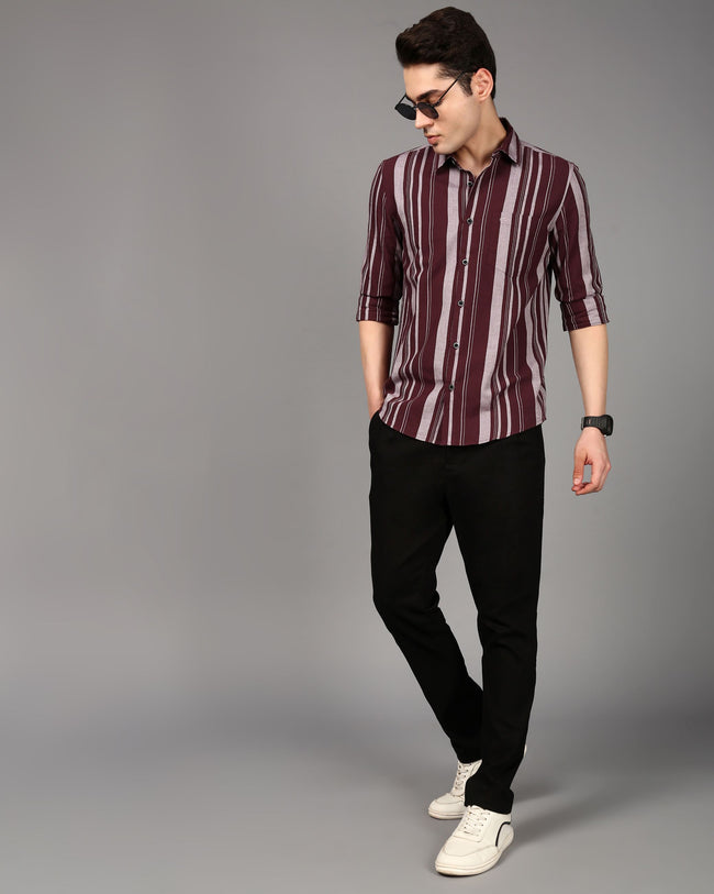 Men Burgundy Striped Shirt