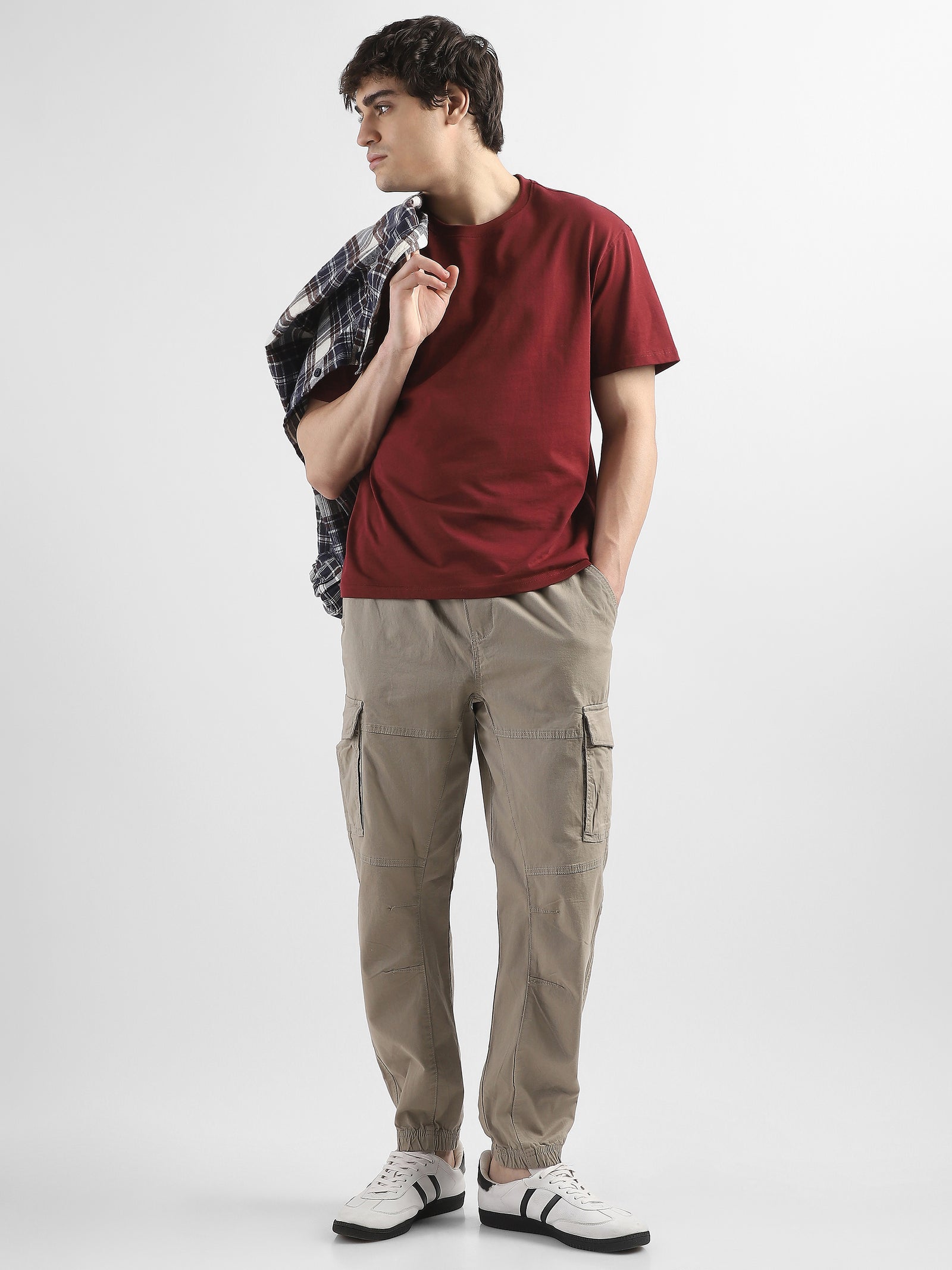 Men Light Green  Cotton Blend Cargo Jogger Pants