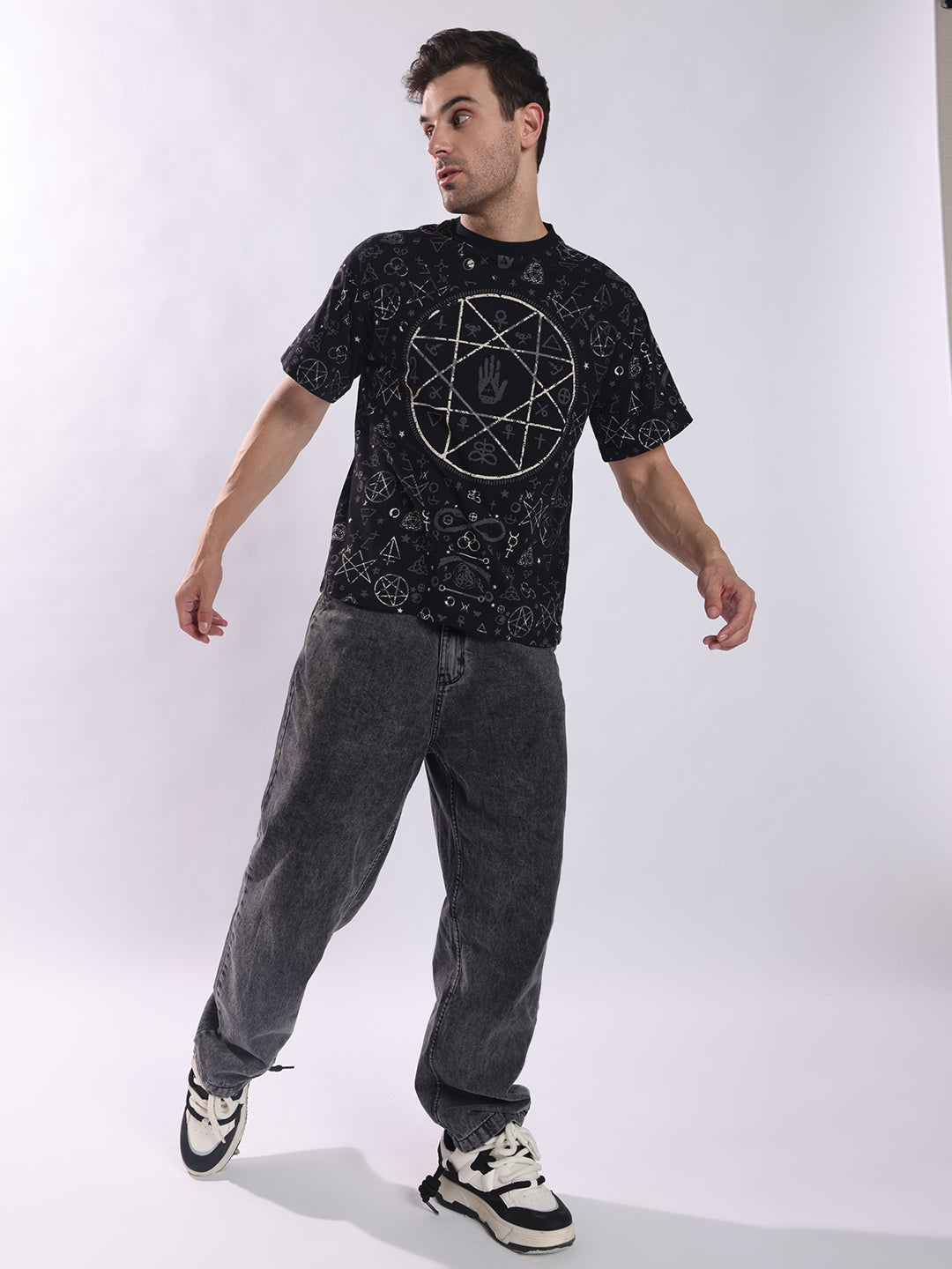 Men Black Cotton Oversized T-Shirt