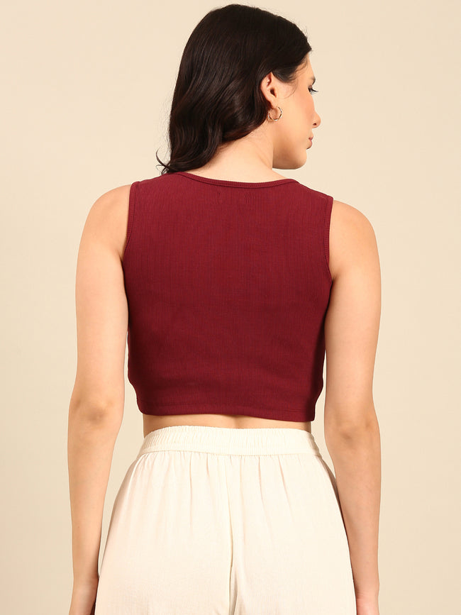 Women Burgundy Casual Top