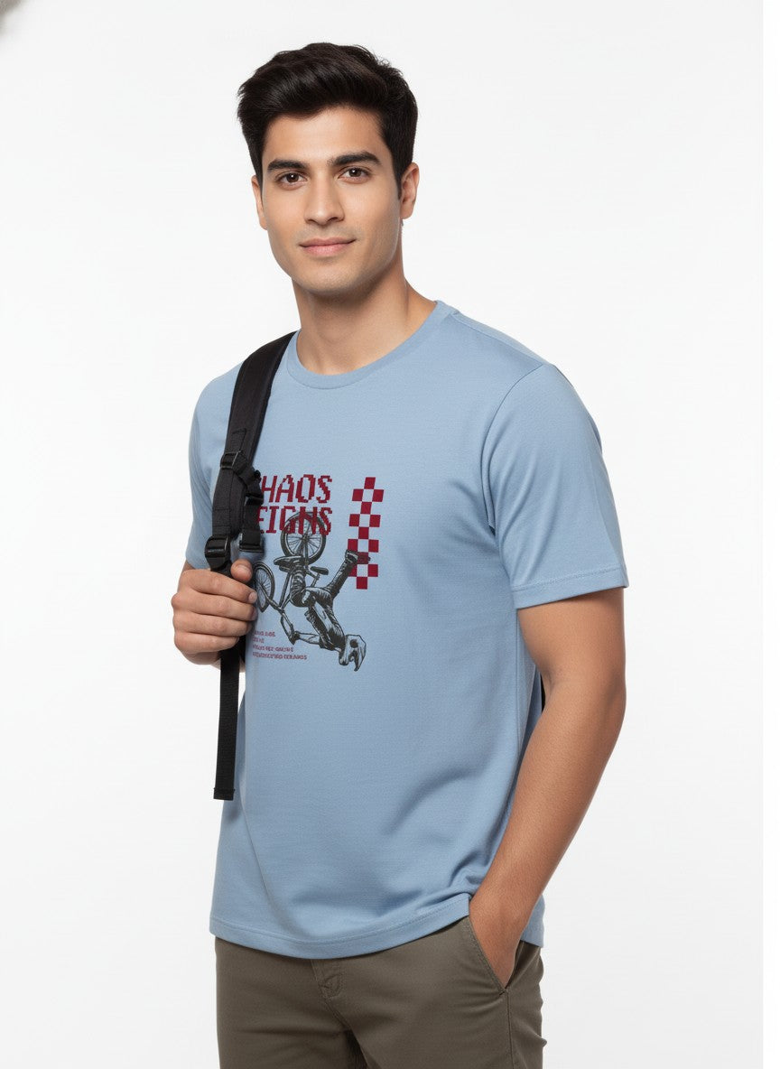 Men Cotton Ice Blue T-Shirt