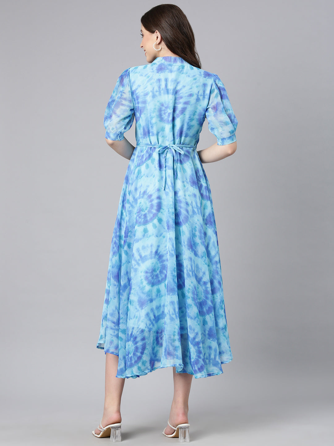 Women Blue Floral Chiffon Dress