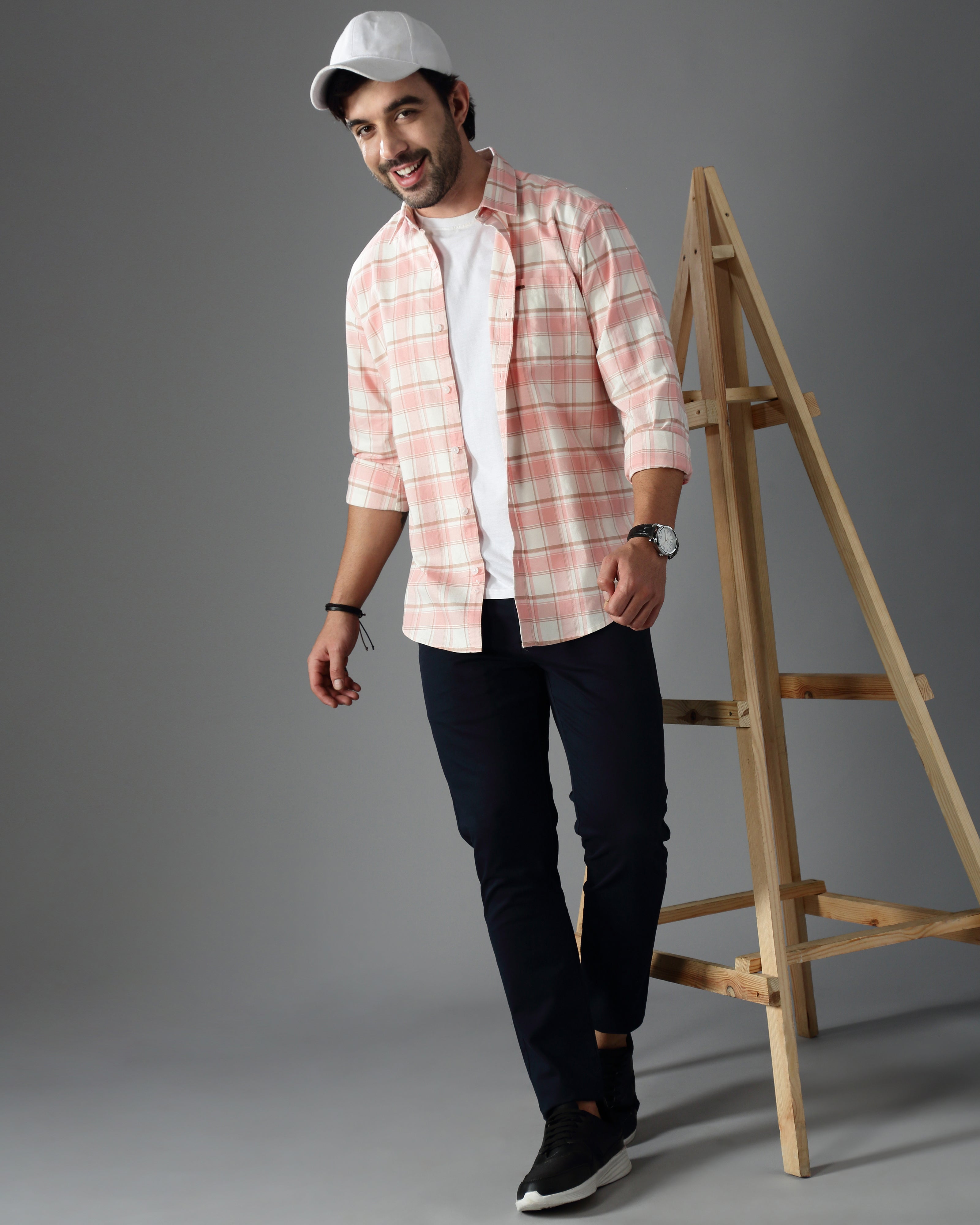 Men Orange Cotton Slim Shirt