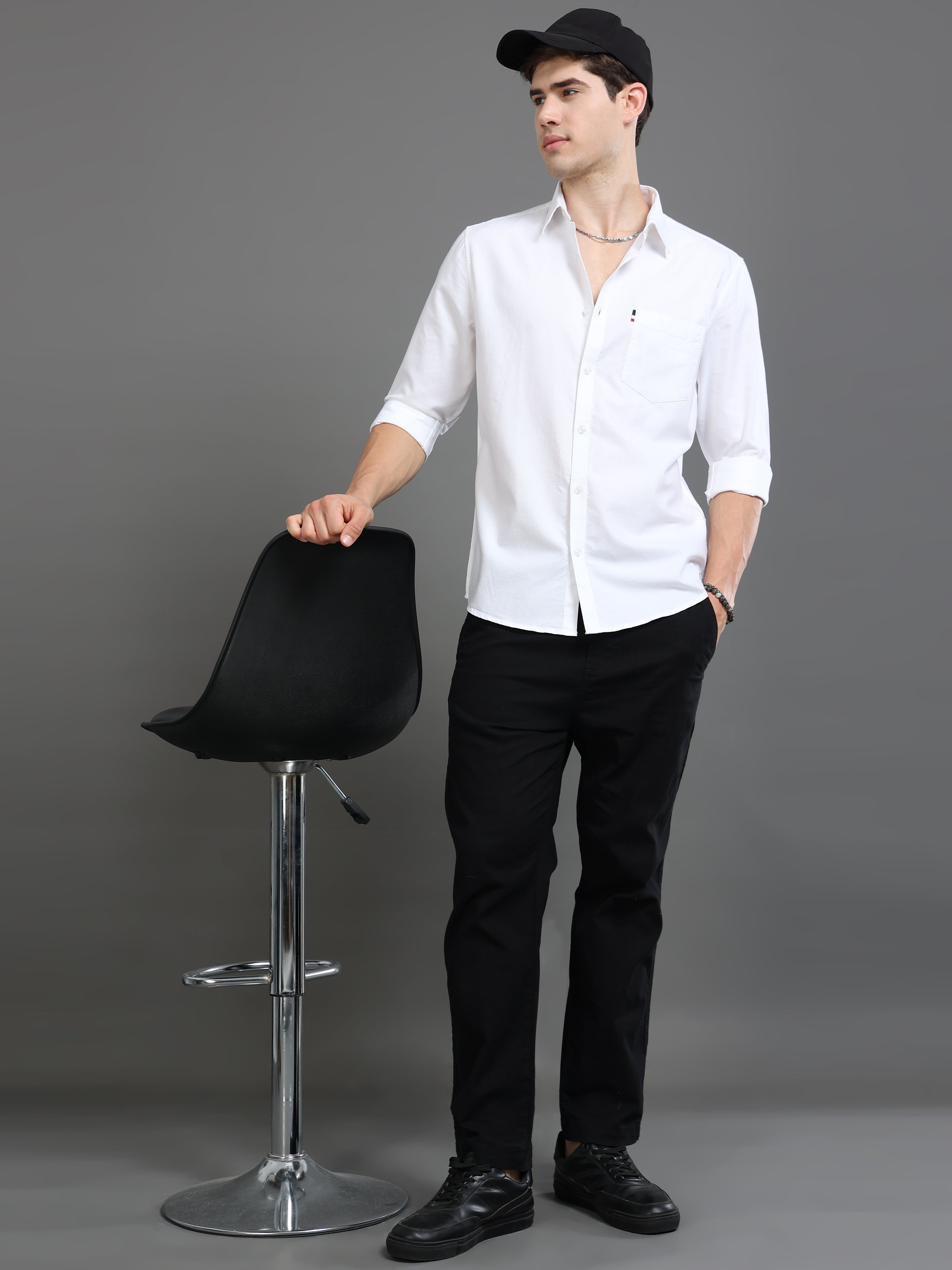 Men White Plain Shirt