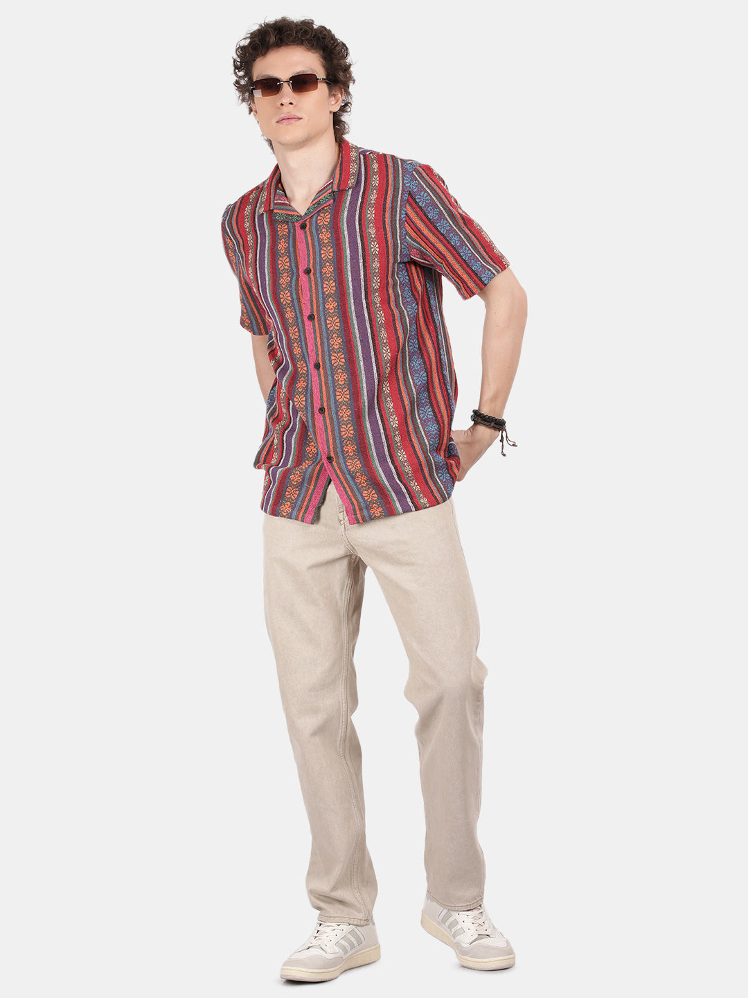 Men Red Slim Fit Spread Collar Half Sleeve Casual Shirt