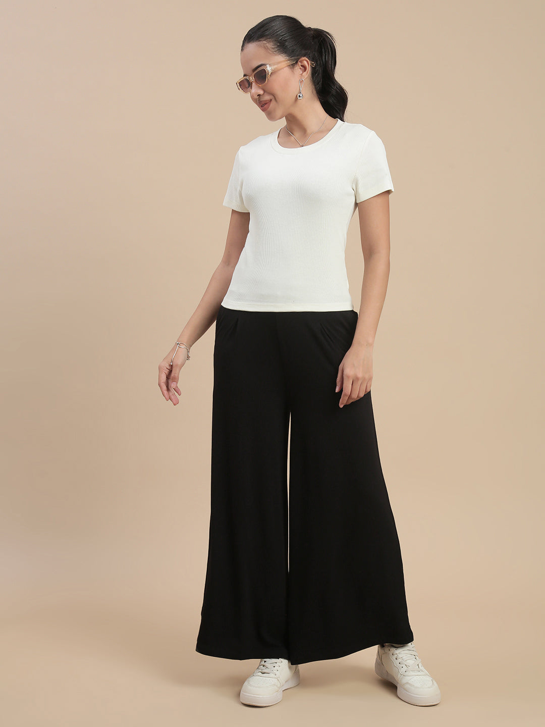 Women Black Casual Palazzo