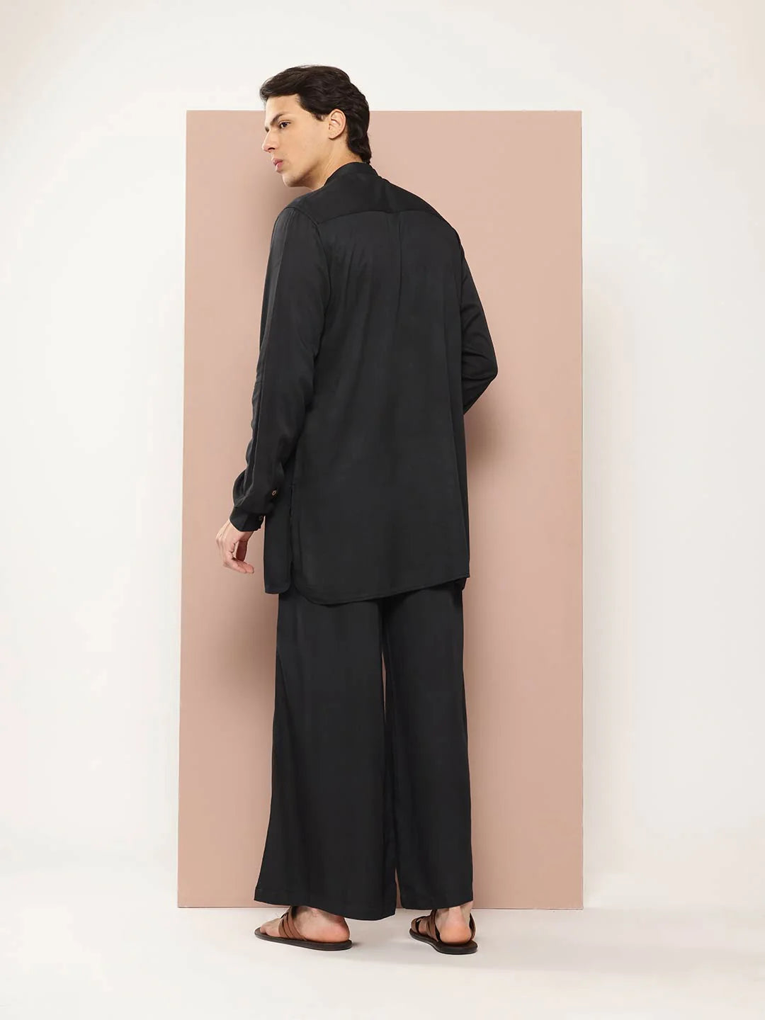 Men Black Rayon Solid Pathani Sets