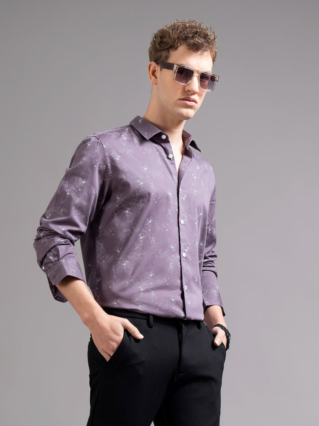 Men Purple Floral Print Shirt