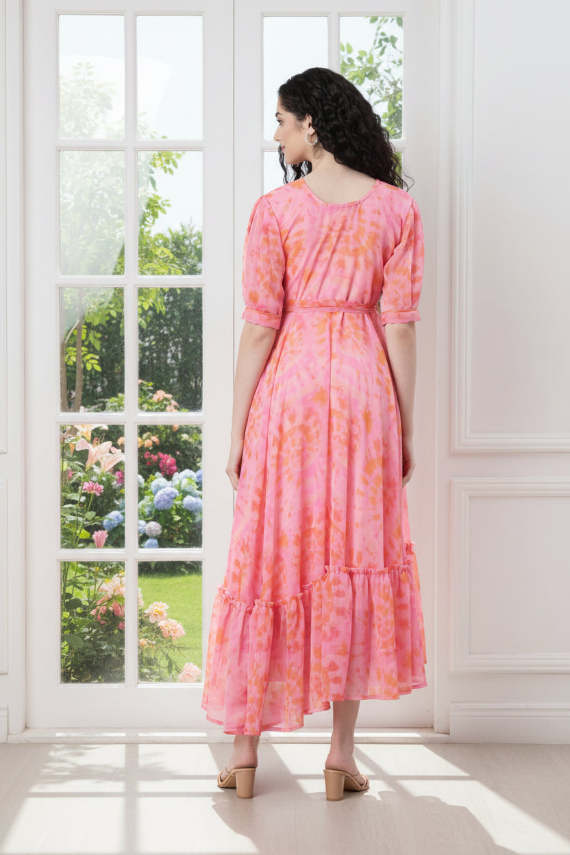 Women Pink Abstract Print Dress