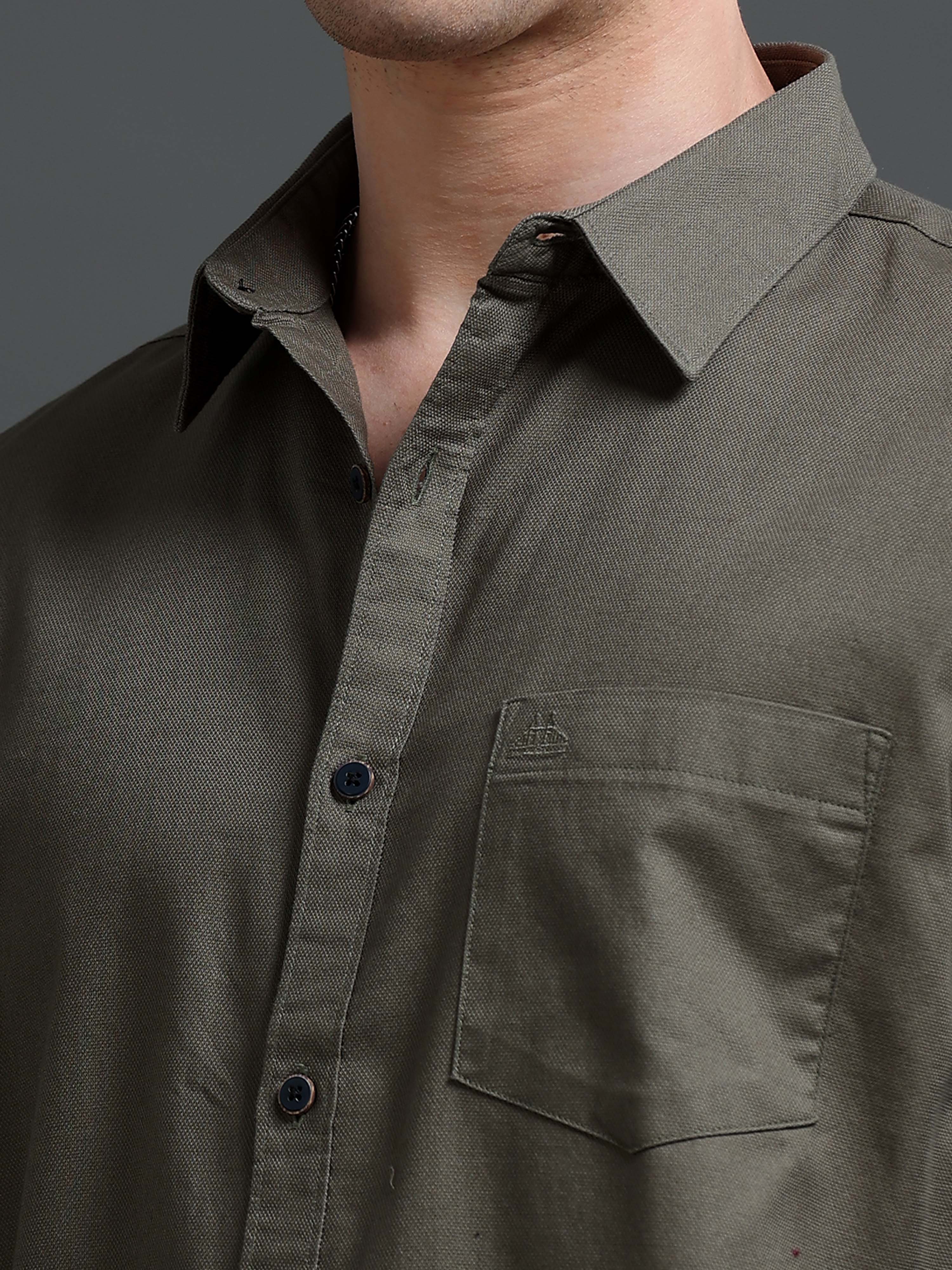 Men Olive Dobby Shirt