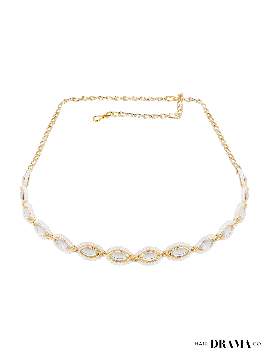 Women Gold Oval Matthapatti With Pearl And Crystal