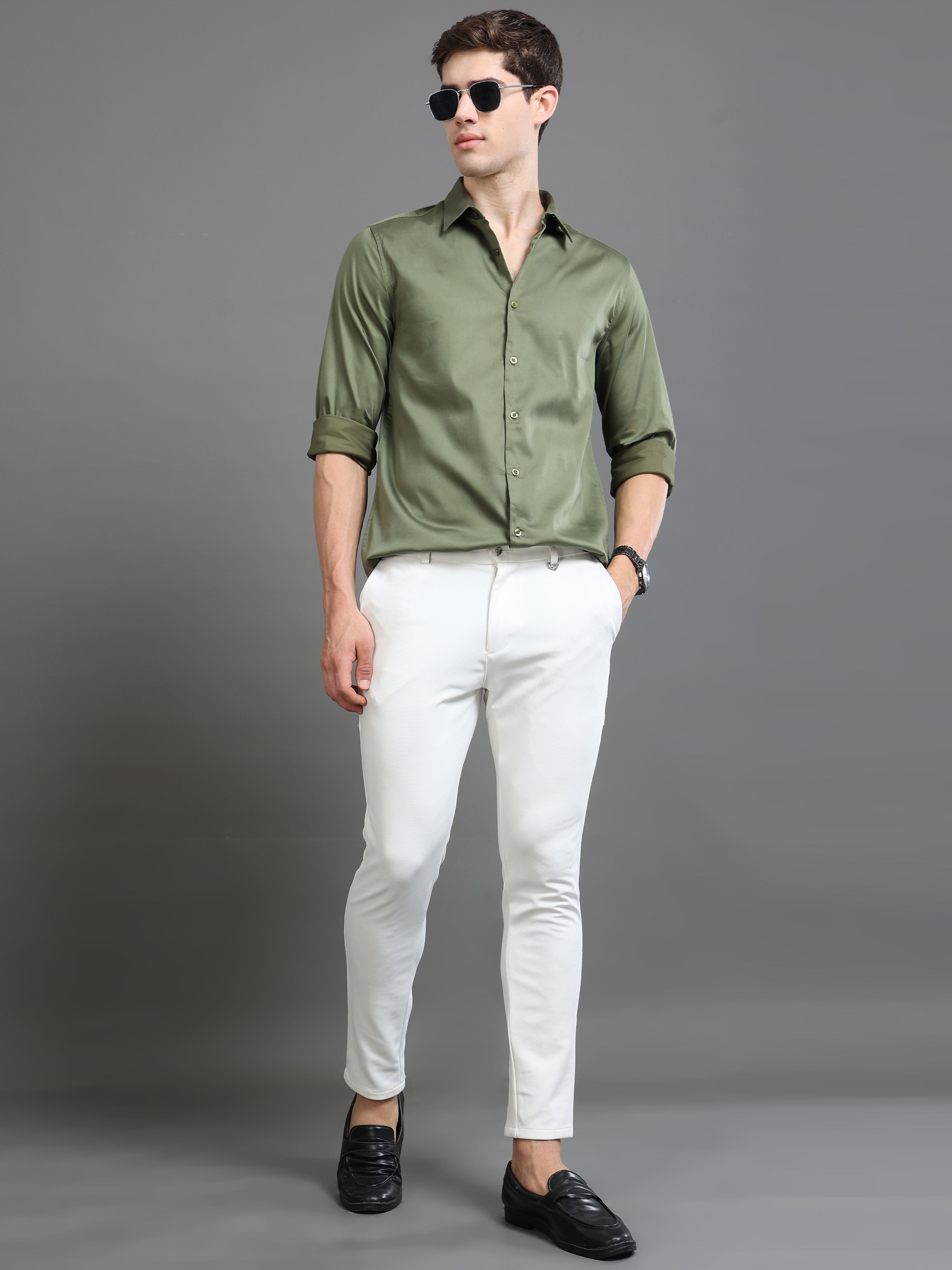 Men Green Satin Shirt