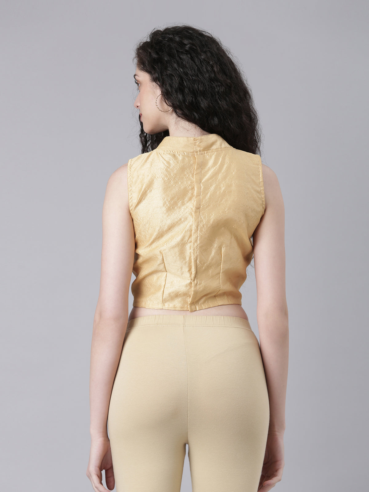 Women Beige Silk Knot Saree Blouse