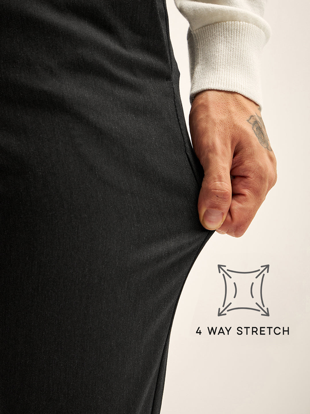 Men Black Solid 4 Way Stretch Formal Trouser