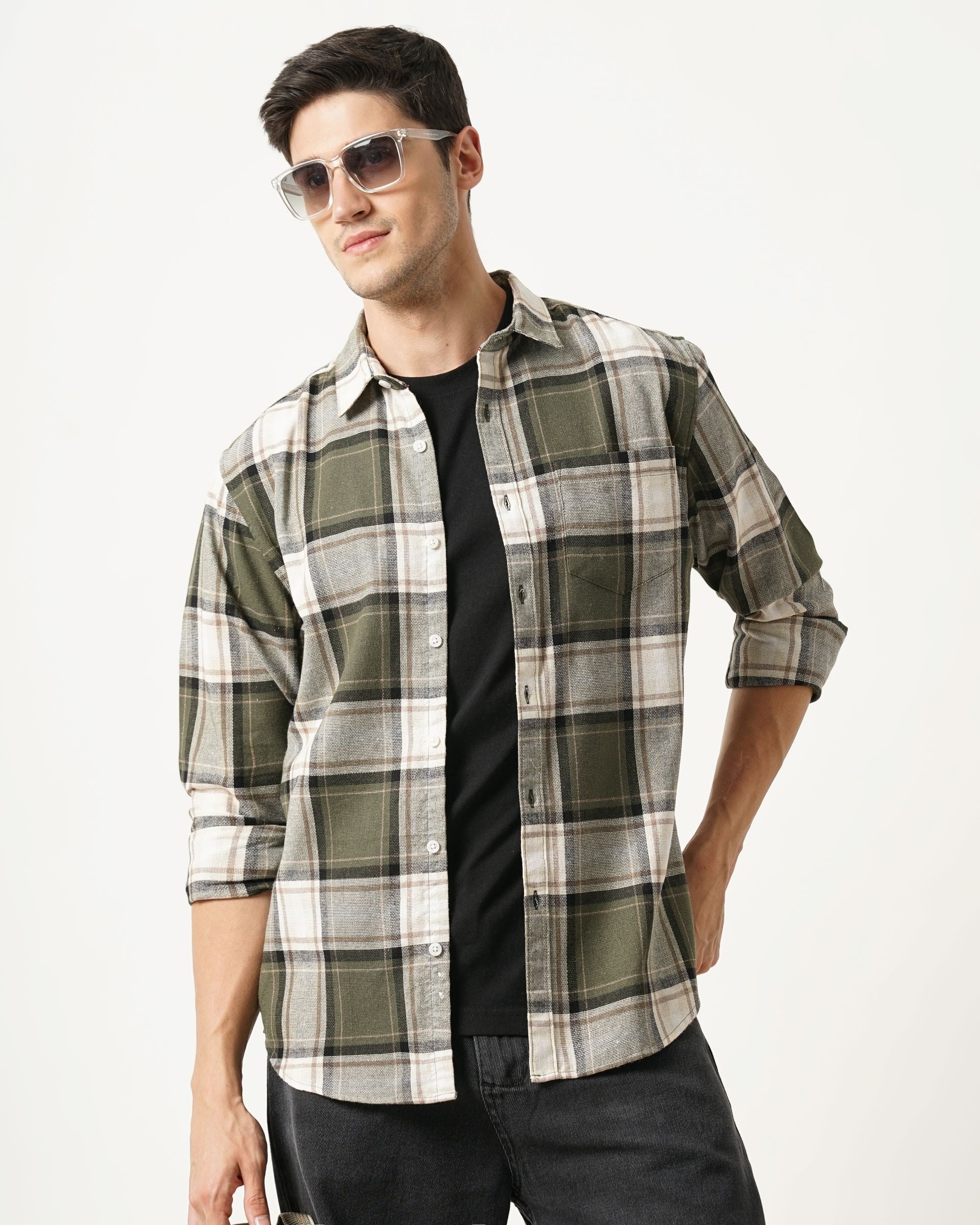 Men Green Checked Shirt