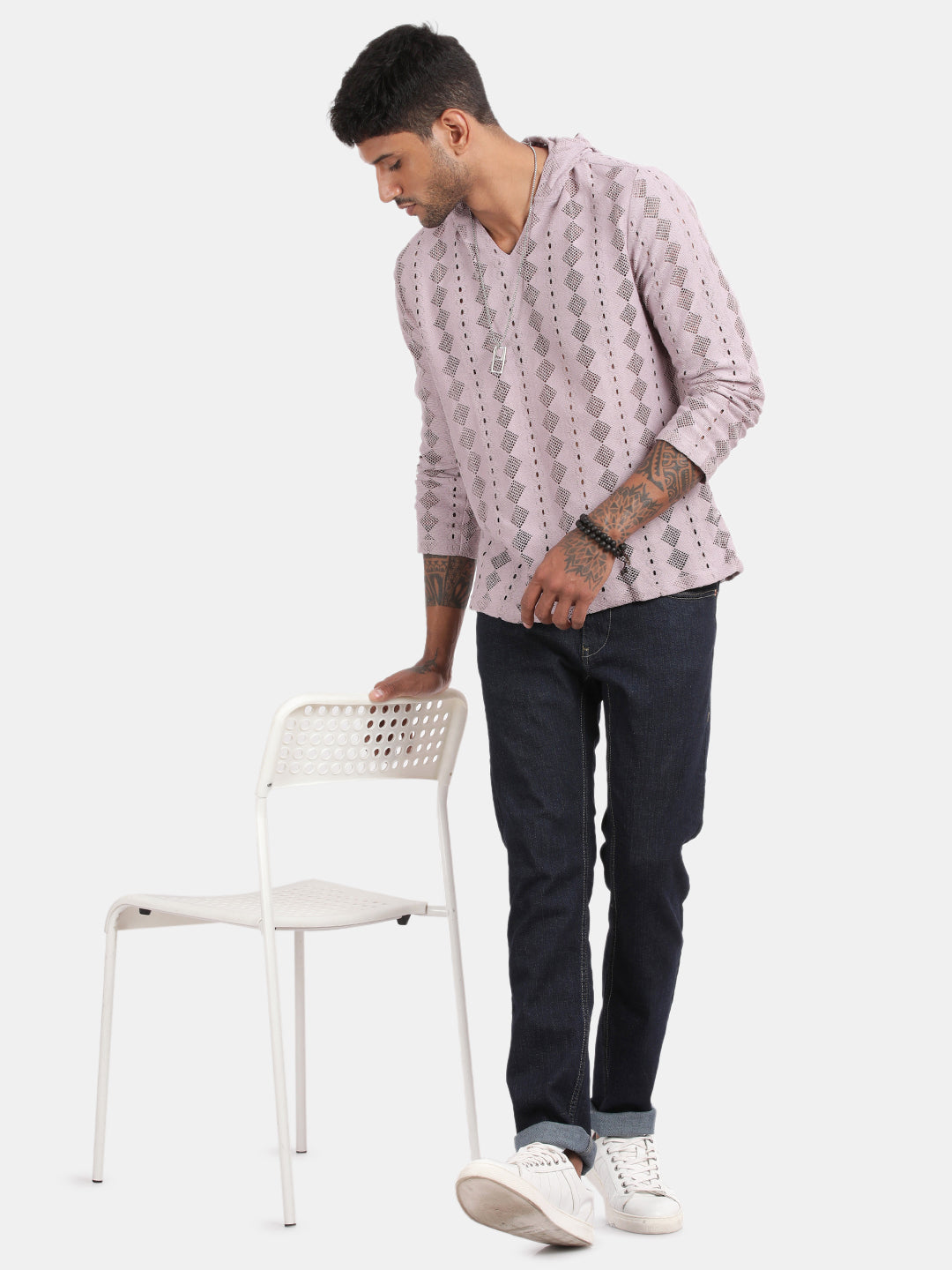 Men Pink Regular Fit Spread Collar Full Sleeve Hoodie