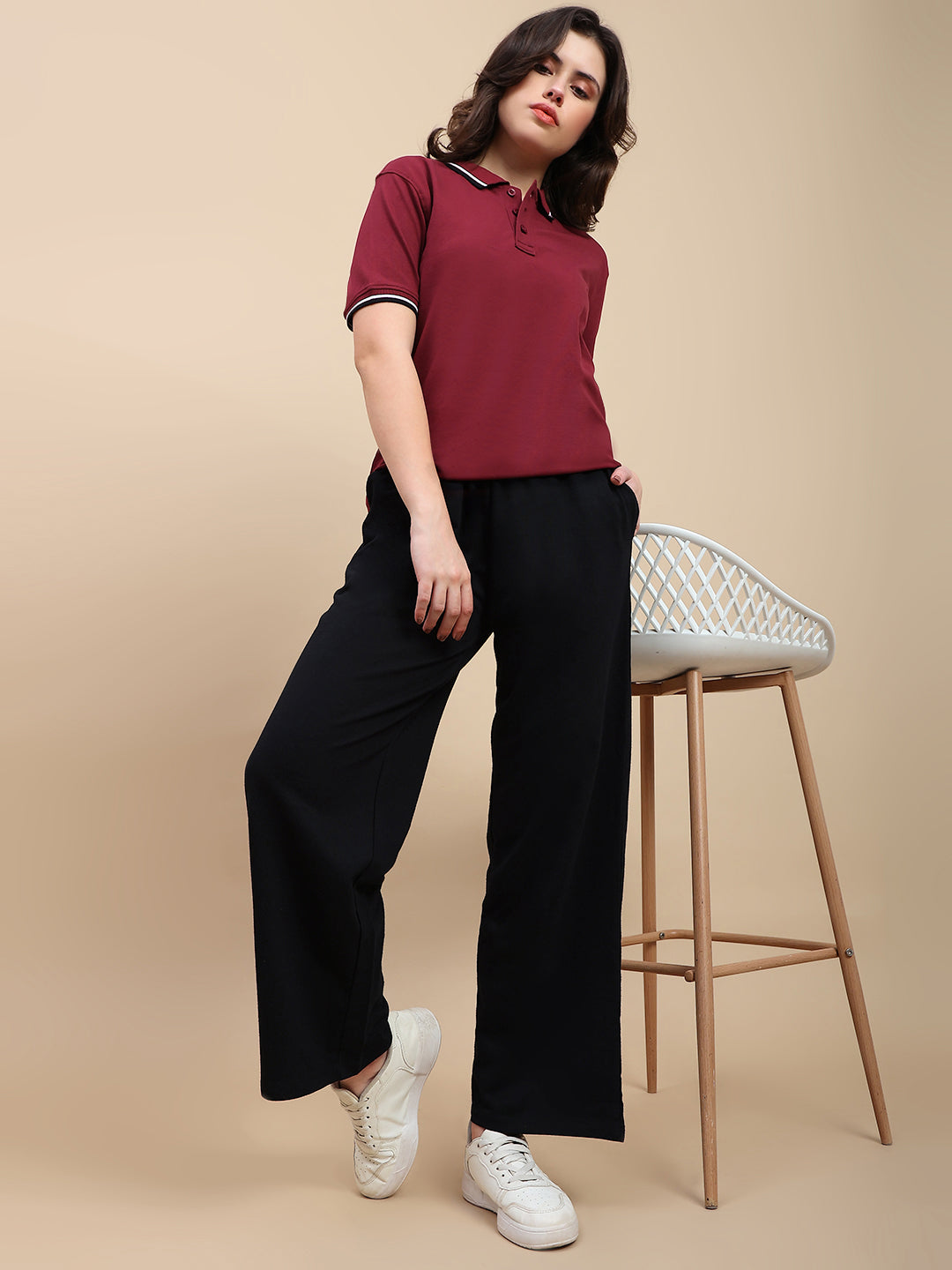 Women Black Pleated Flare Straight Pant