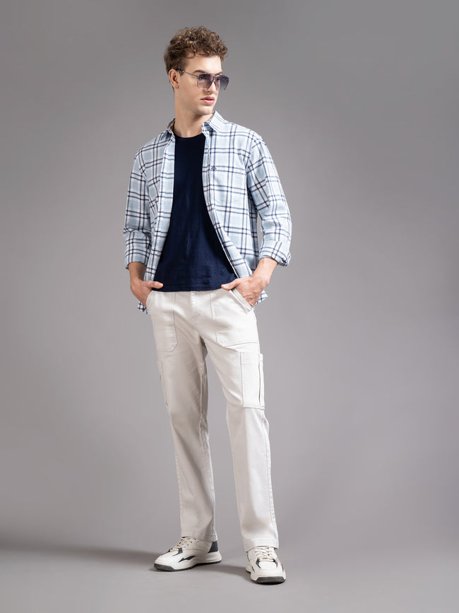Men Off White Straight Fit Cargo Trouser